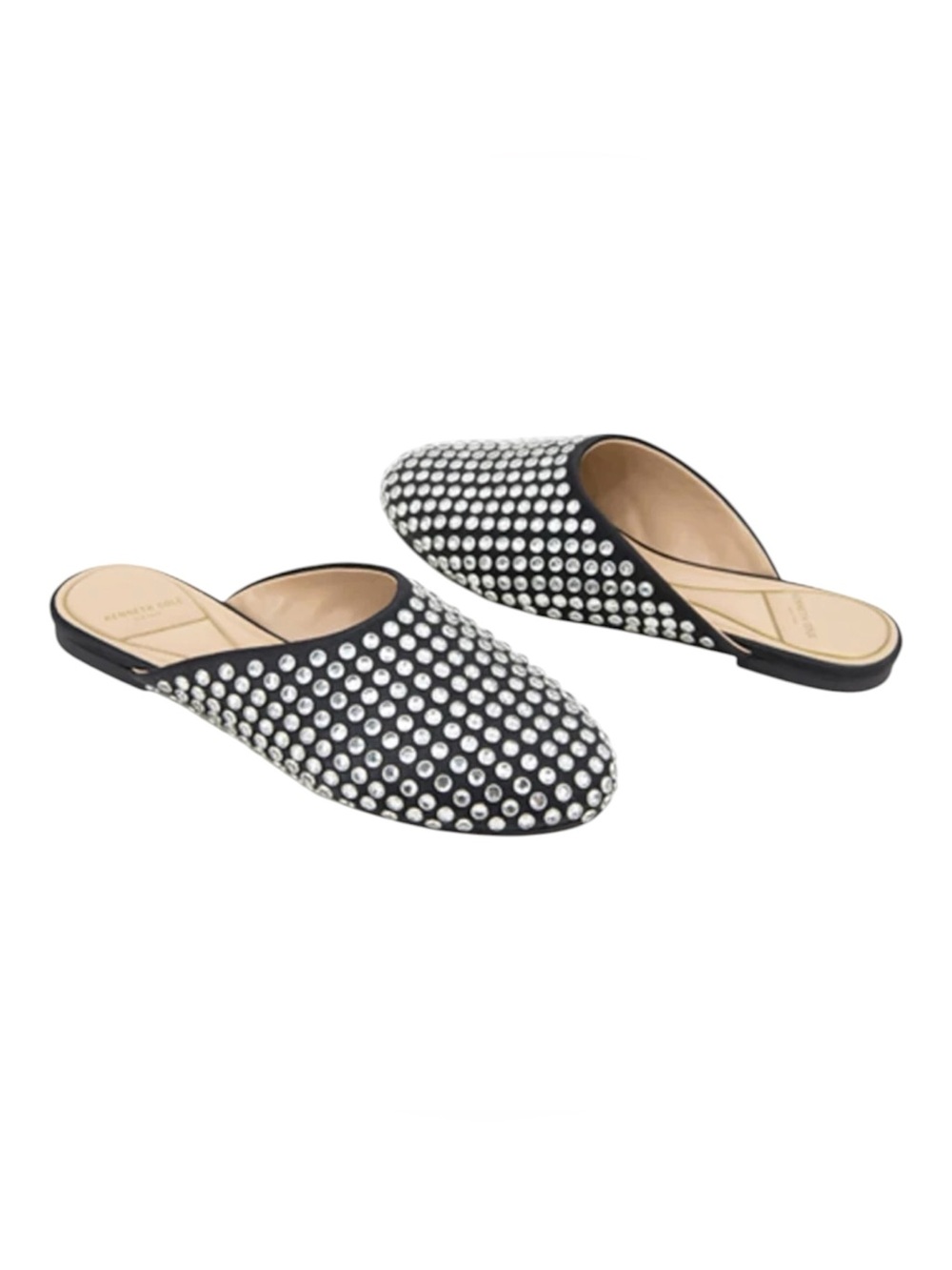 Kenneth Cole Saddie Studded Rhinestone Mule Black Slip On Flat Size 10 NIB